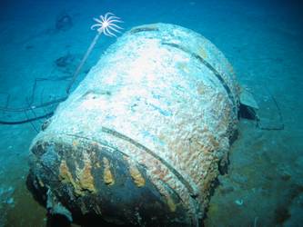Aviation spirit tank from bow section on seabed near bow
